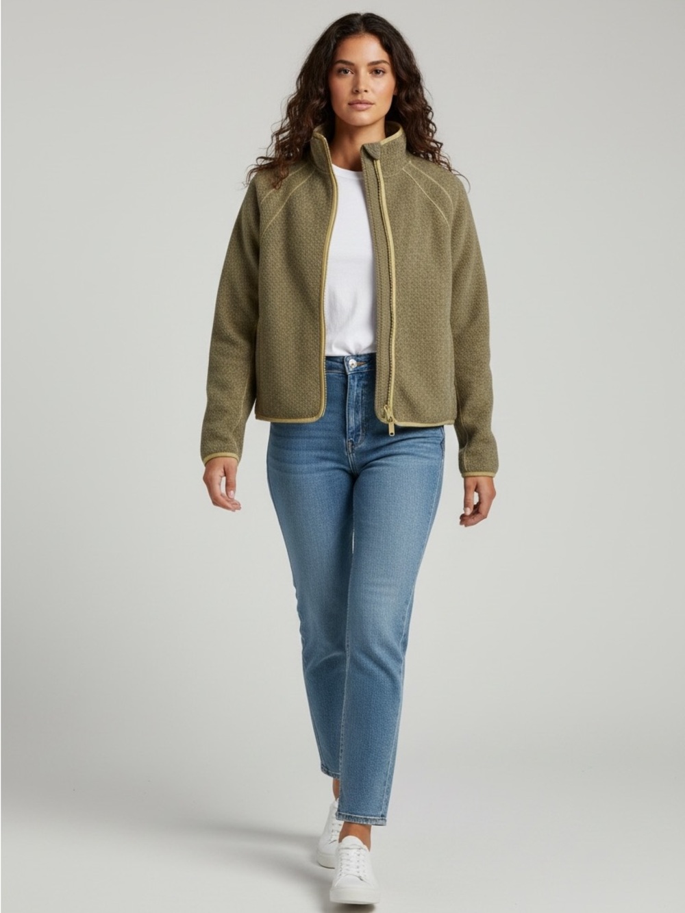 Athleta Olive and Yellow Zip-Front Fleece Jacket - Picture 2 of 10
